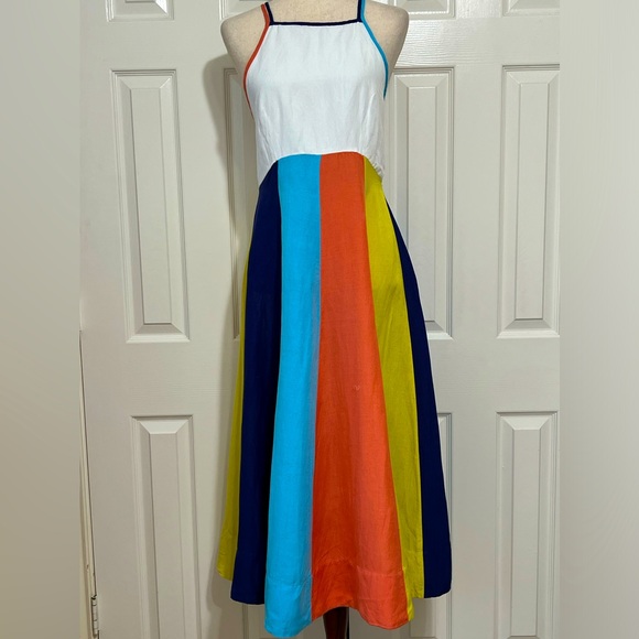 Anthropologie Dresses & Skirts - Anthropologie Color block wide stripes linen viscose midi dress. Size S beach